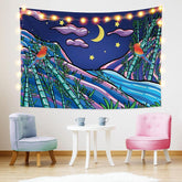 Lofaris Bamboo And Birds Cartoon Moon Mountain Custom Tapestry